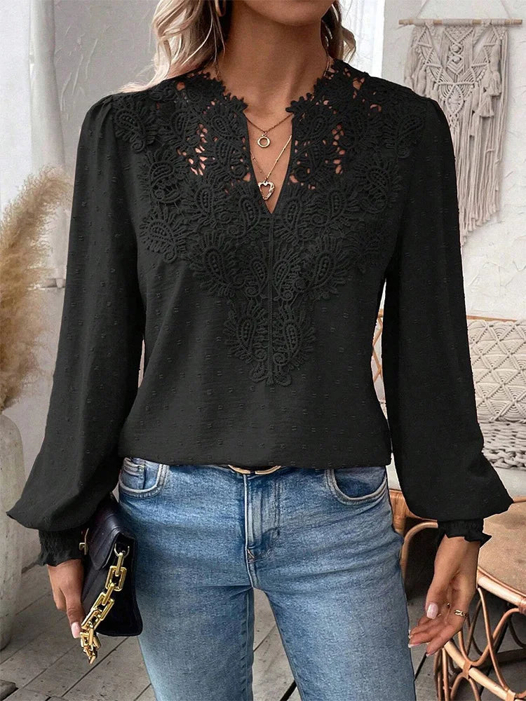Sondra™ | Luxury Lace Blouse with V-Neck