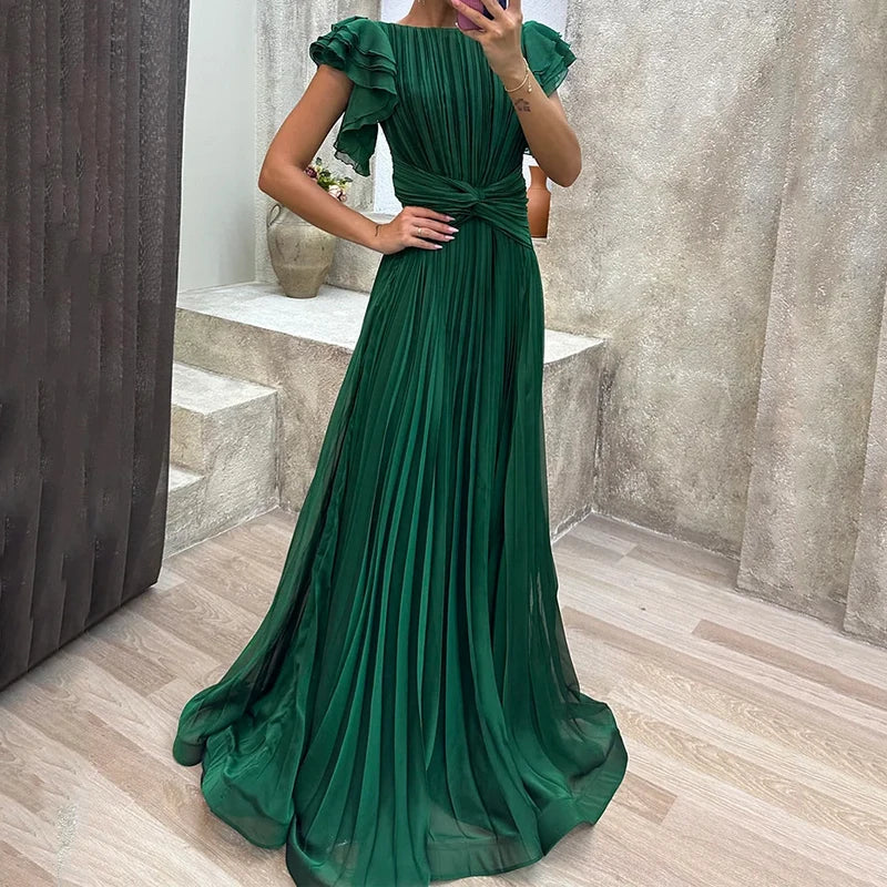 Elegant Pleated Evening Dress - Timeless High Fashion