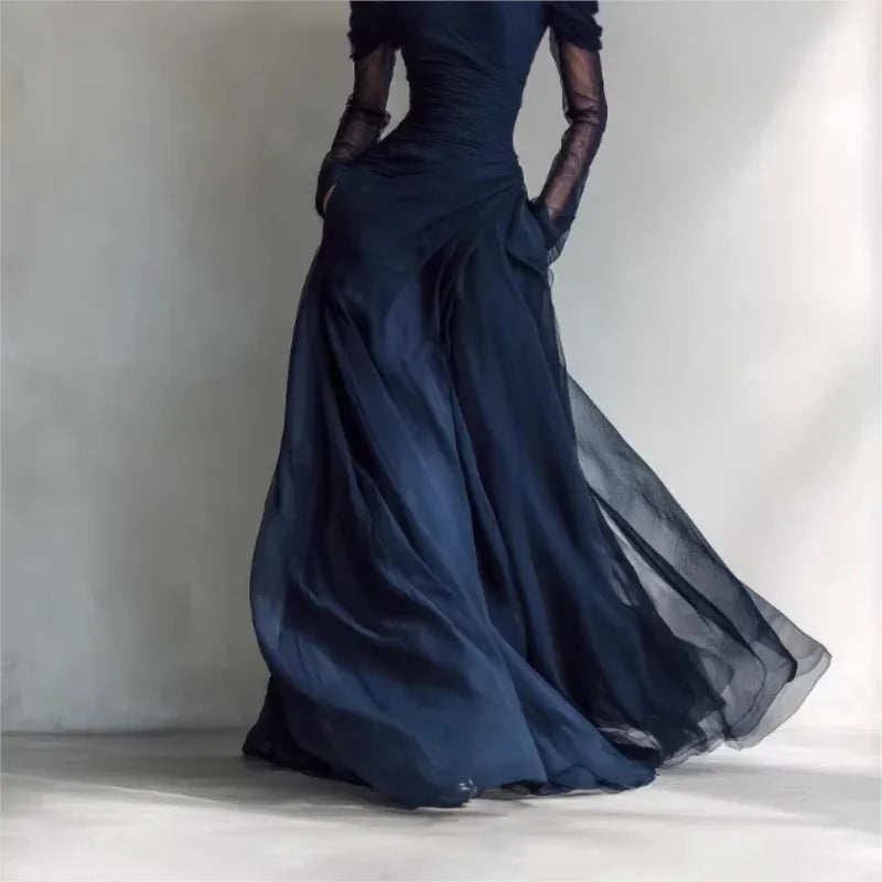Eleonora • Long dress with off-the-shoulder design and mesh inserts