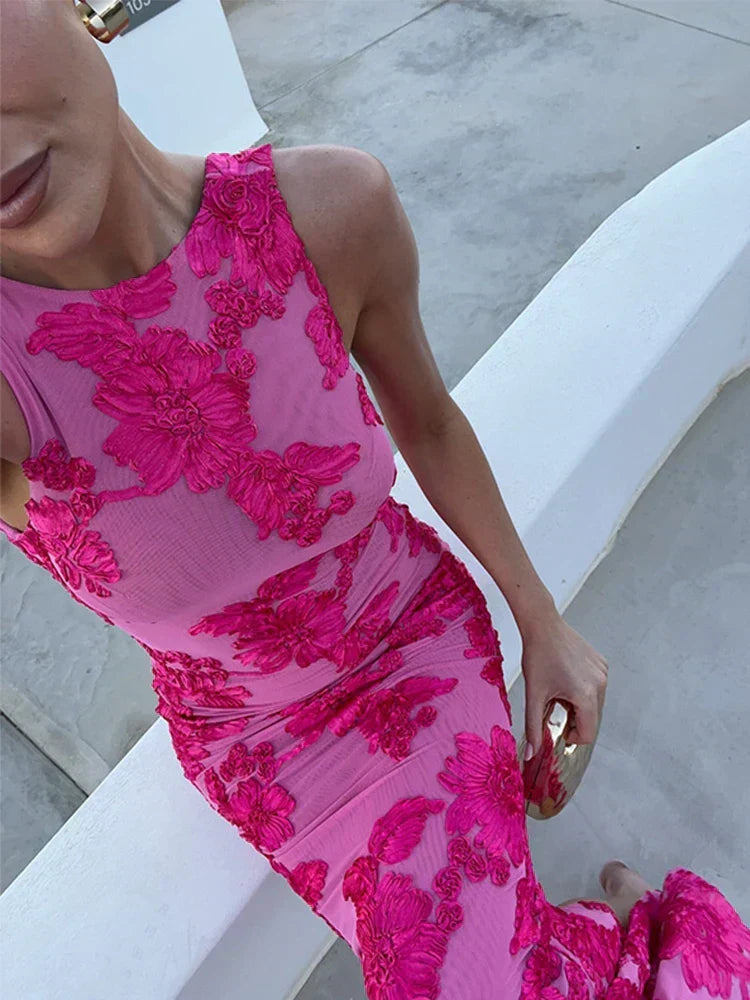Iris | Floral Mesh Bodycon Evening Dress