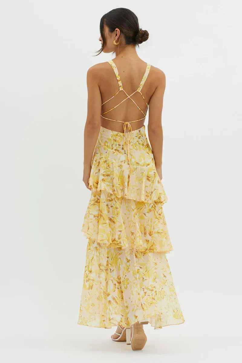 Lisa | Coral Floral Midi Dress – Fluid and Romantic Elegance
