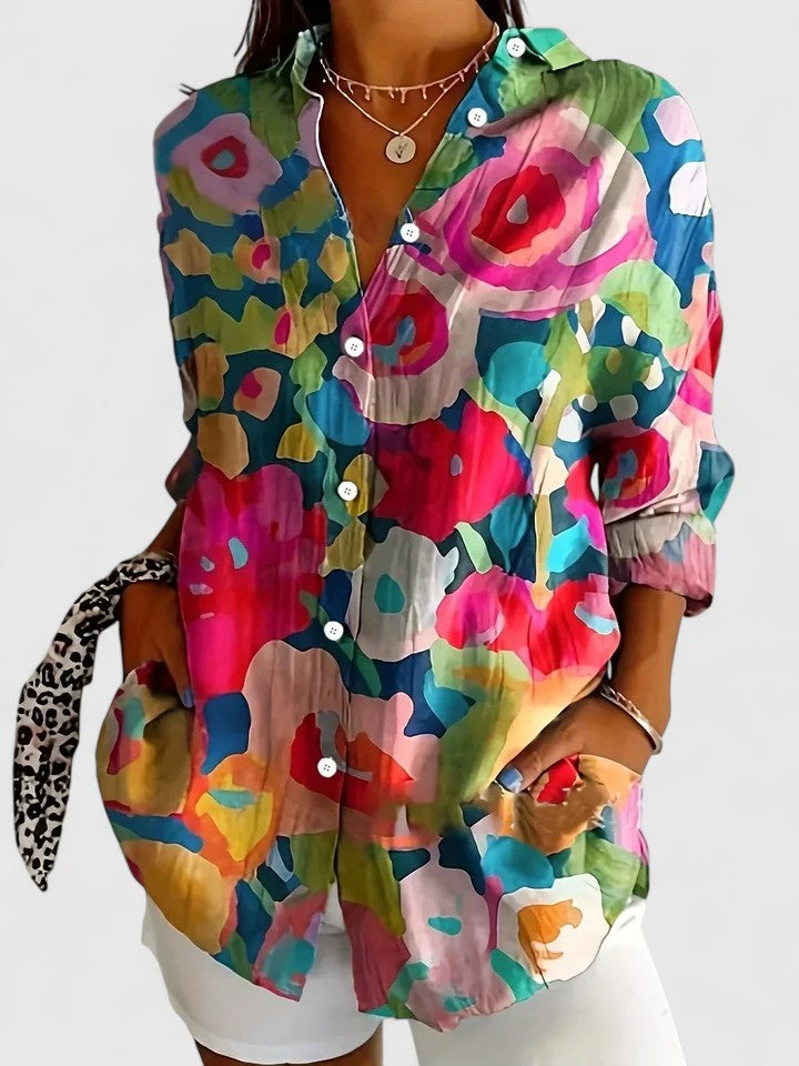 Anica - Lively Artistic Button-Up Blouse
