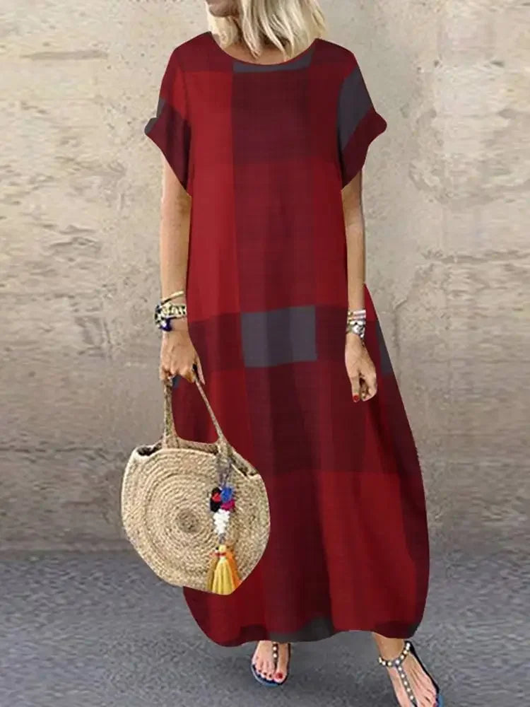 Seren - Minimalist Block Pattern Flowing Maxi Dress