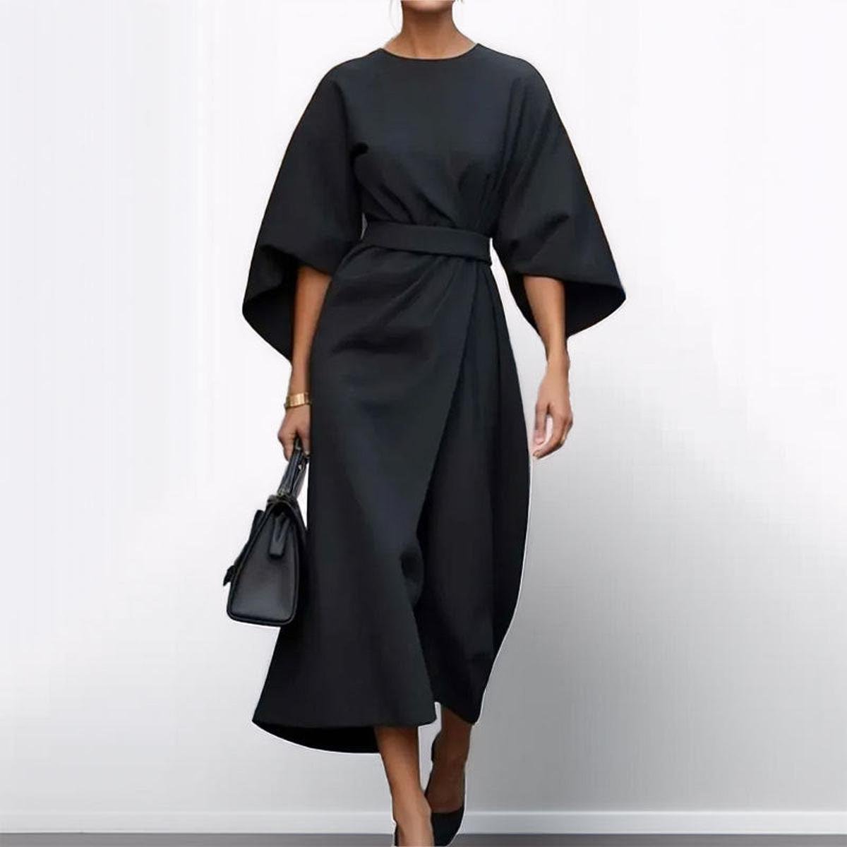 Elegant Long Dress with Batwing Sleeves