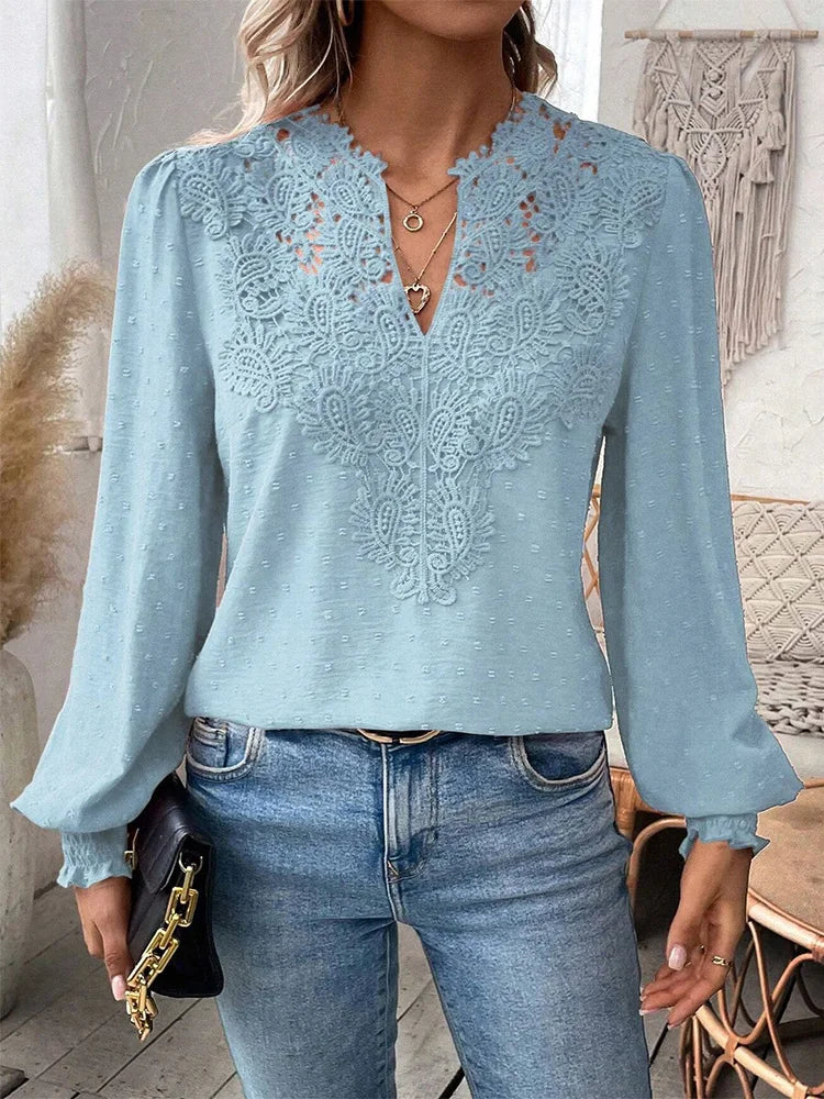 Sondra™ | Luxury Lace Blouse with V-Neck