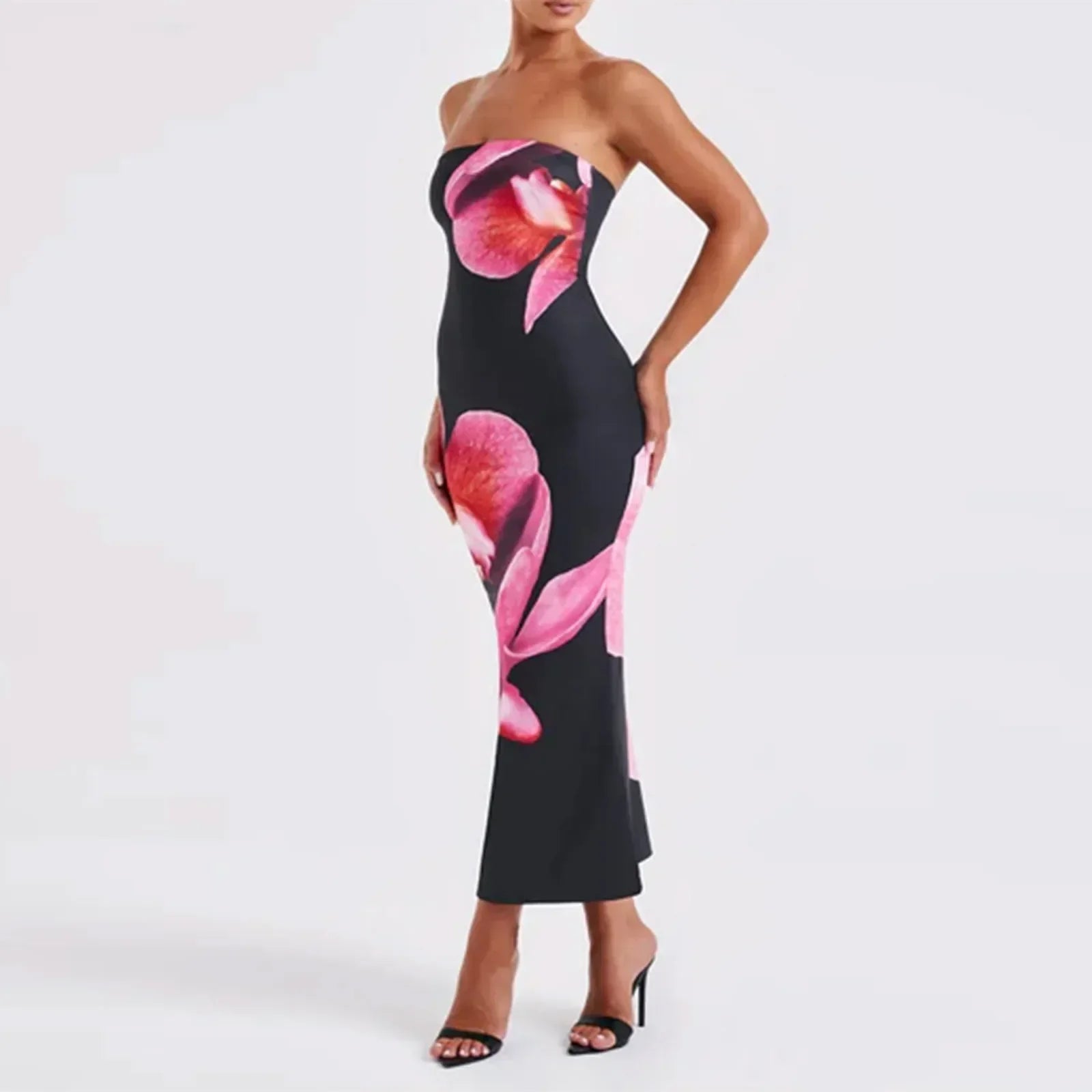 Thistle - Vintage Flower Print Off-Shoulder Bodycon Dress
