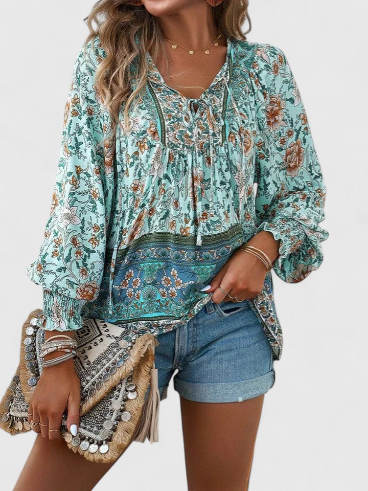Tessa | Women's Boho Floral Long Sleeve Peasant Top