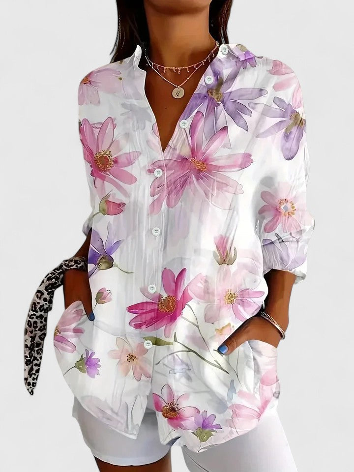 Anica - Lively Artistic Button-Up Blouse