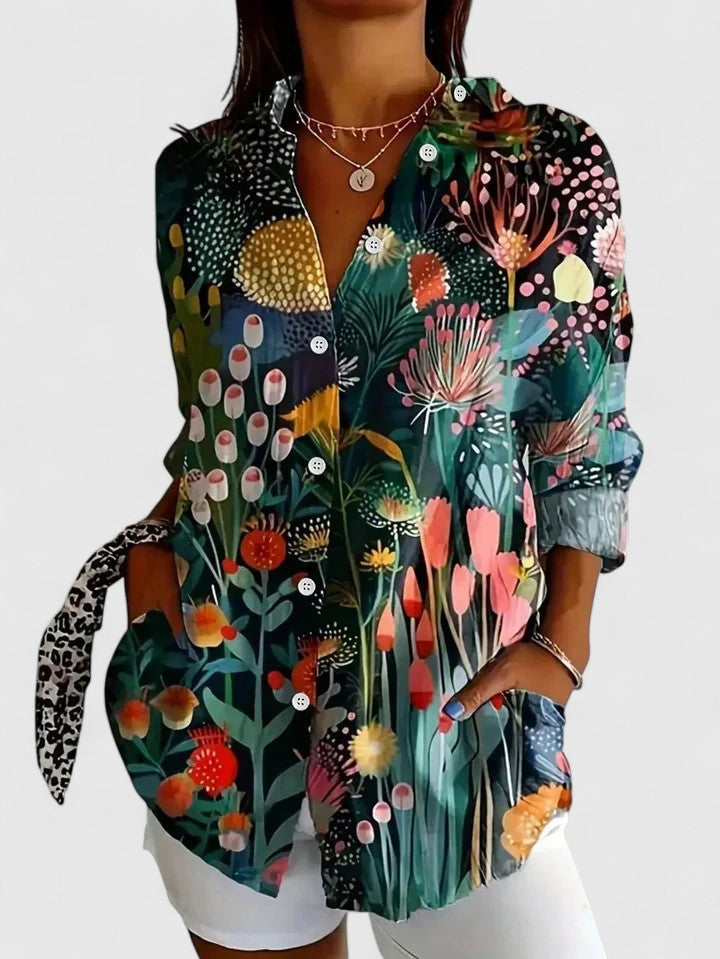 Anica - Lively Artistic Button-Up Blouse