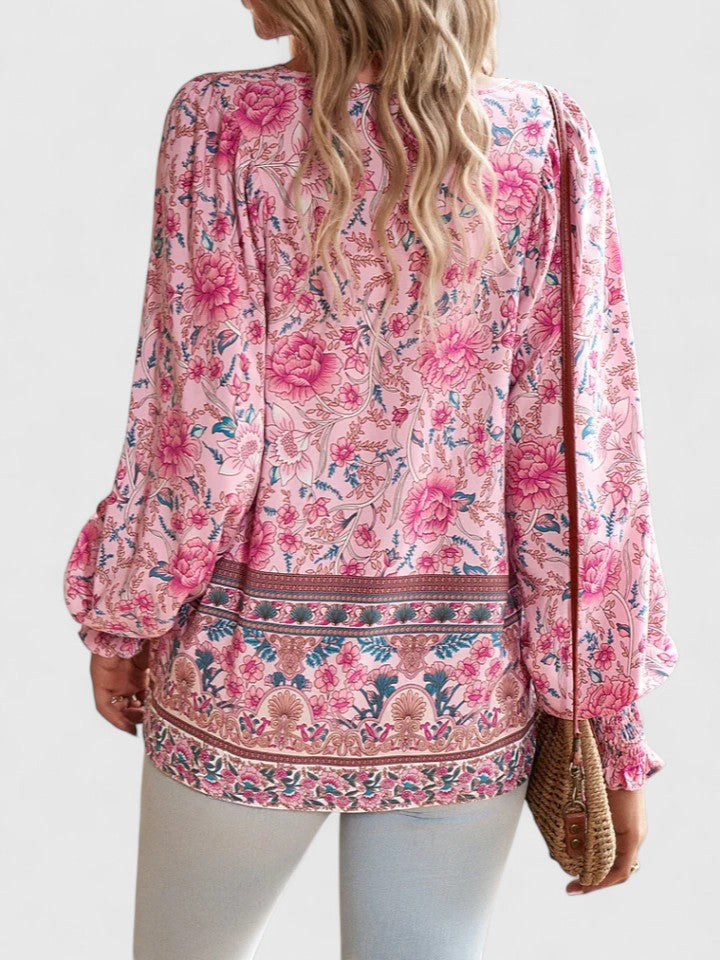Tessa | Women's Boho Floral Long Sleeve Peasant Top