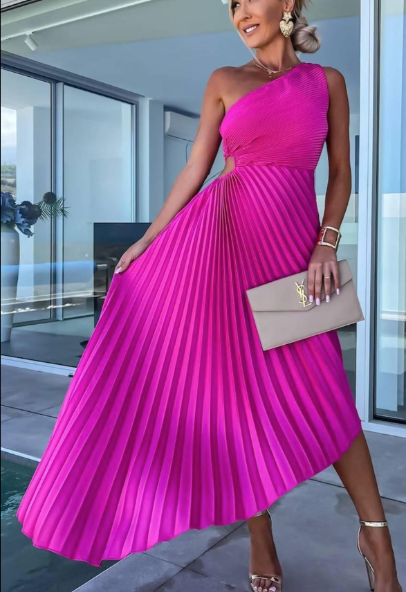 Halisa | One Shoulder Pleated Summer Cocktail Dress
