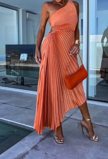 Halisa | One Shoulder Pleated Summer Cocktail Dress