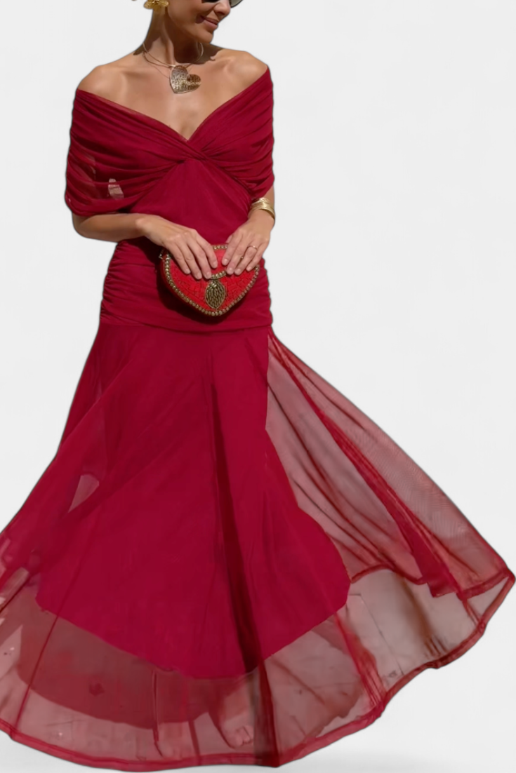 Florendra™ | Long Floral V Neck Dress