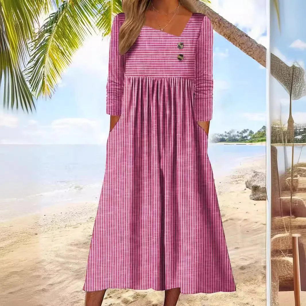 Bella | Striped Cotton Midi Dress with Relaxed Elegance