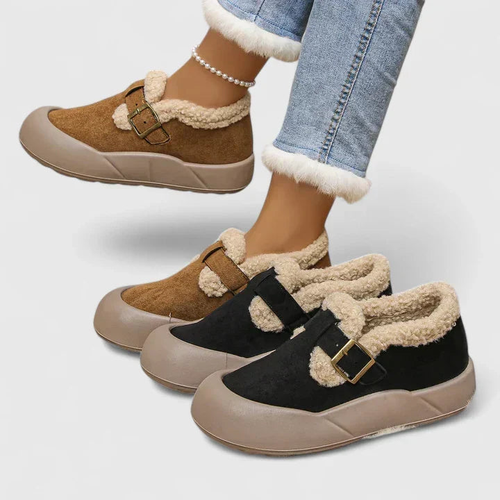 BROOKE – COZY SUEDE BUCKLE SLIPPERS