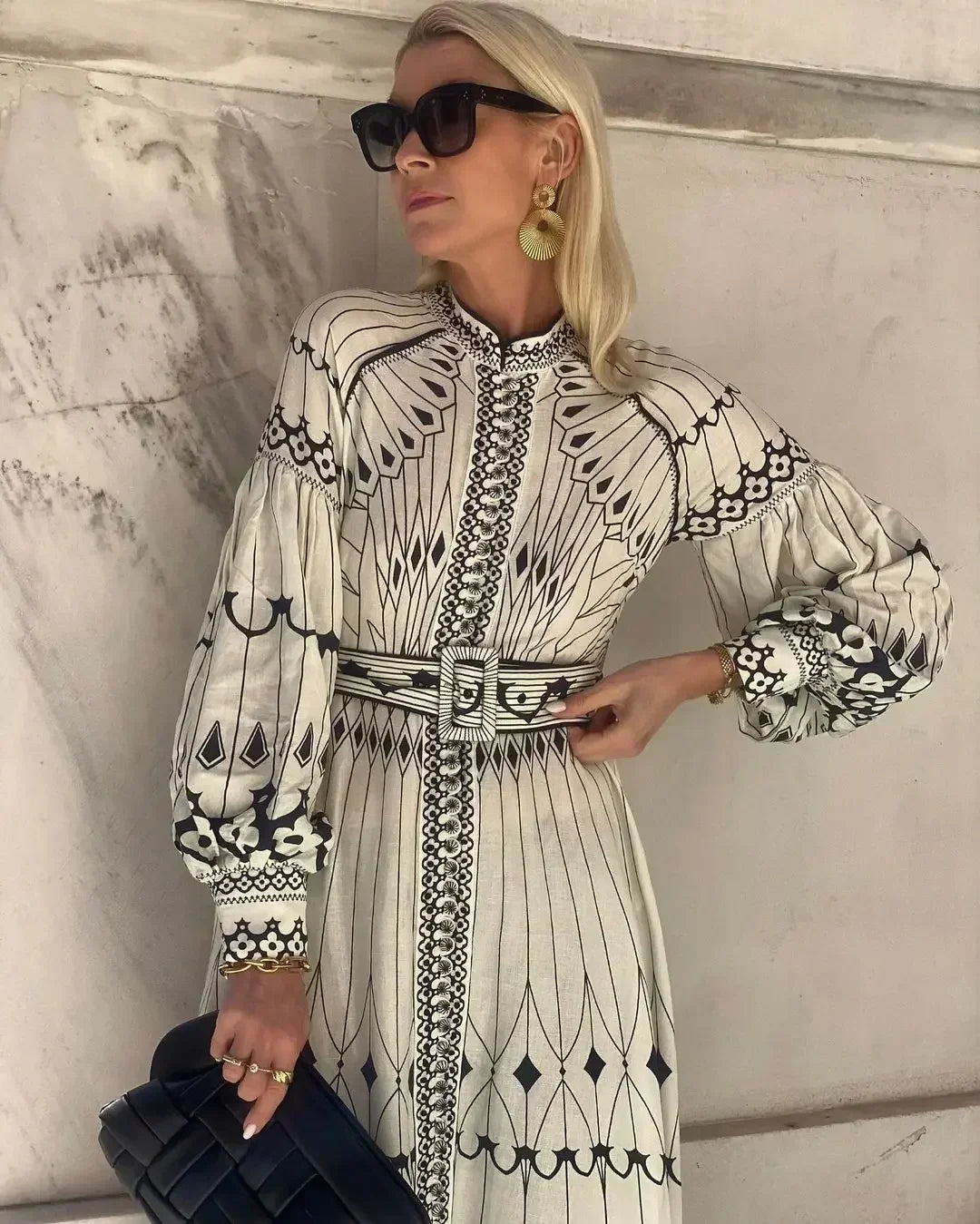 Kimberly | Women’s Printed Long Sleeve A Line Midi Dress