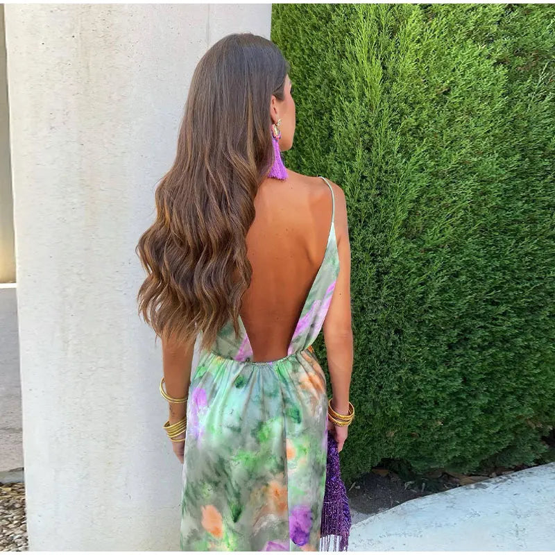 Anisten - Stylish Maxi Dress with Halo-Dye Print and Removable Scarf