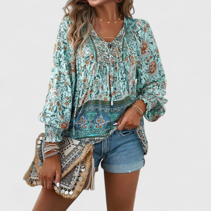 Tessa | Women's Boho Floral Long Sleeve Peasant Top