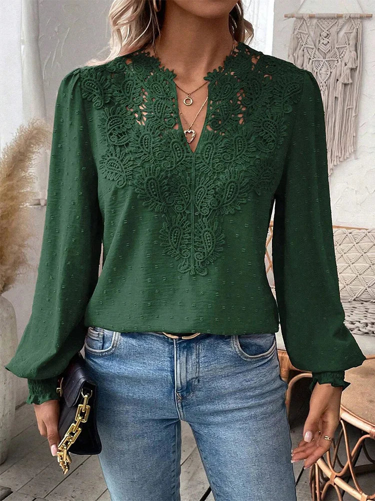 Sondra™ | Luxury Lace Blouse with V-Neck