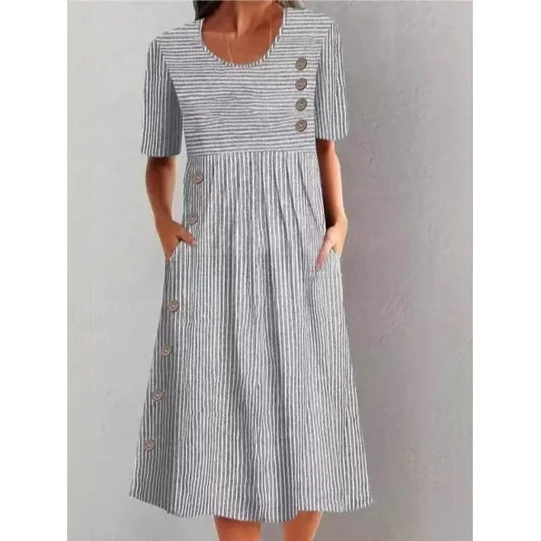 Mari | STRIPED COTTON MIDI DRESS WITH RELAXED ELEGANCE