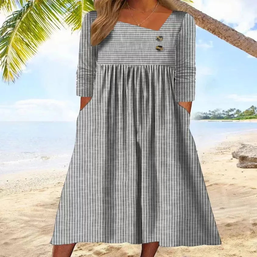 Gabi | Striped Cotton Midi Dress with Relaxed Elegance