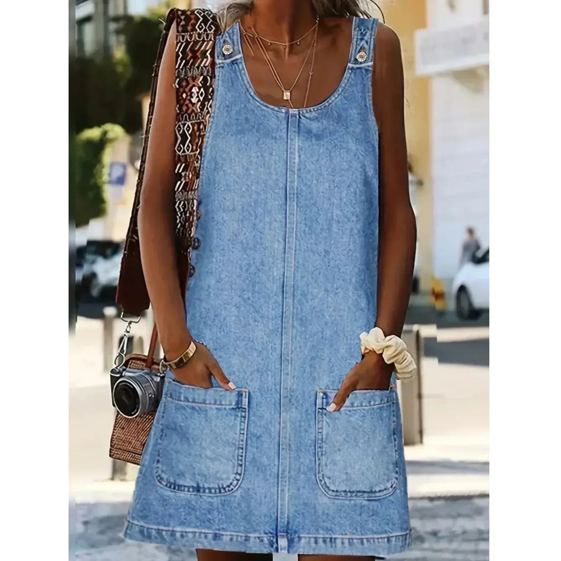Lunariah - Casual Denim Pocket Dress