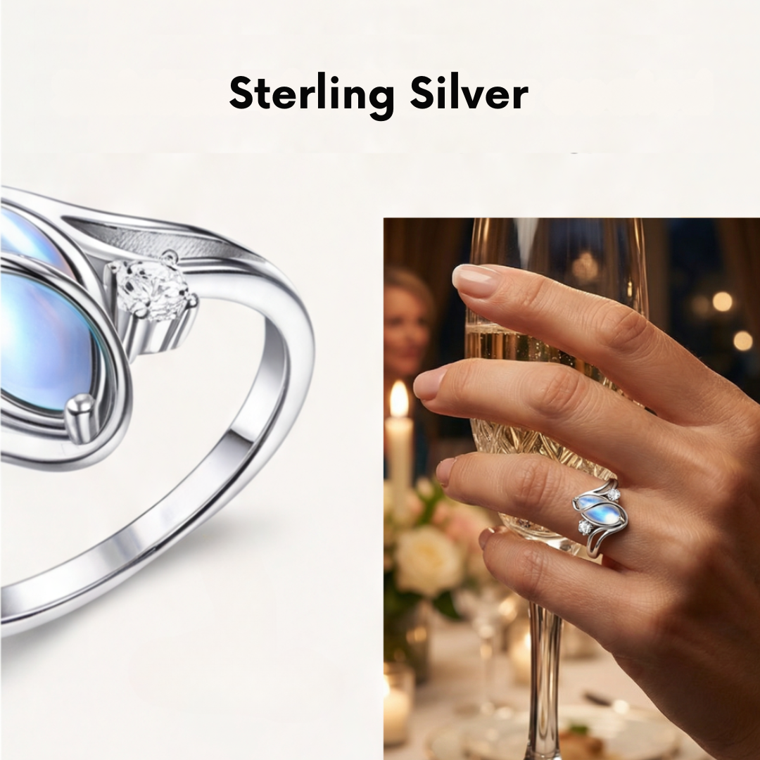 Lunara – Flowing Moonstone Ring with Crystal Accents