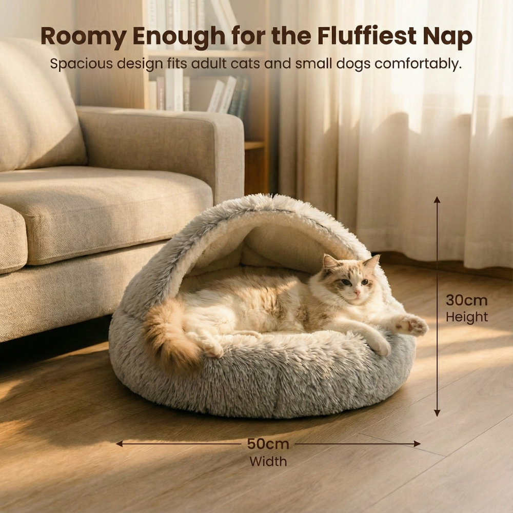 Cloofie – Plush Cave Bed for Cats, Semi-Enclosed