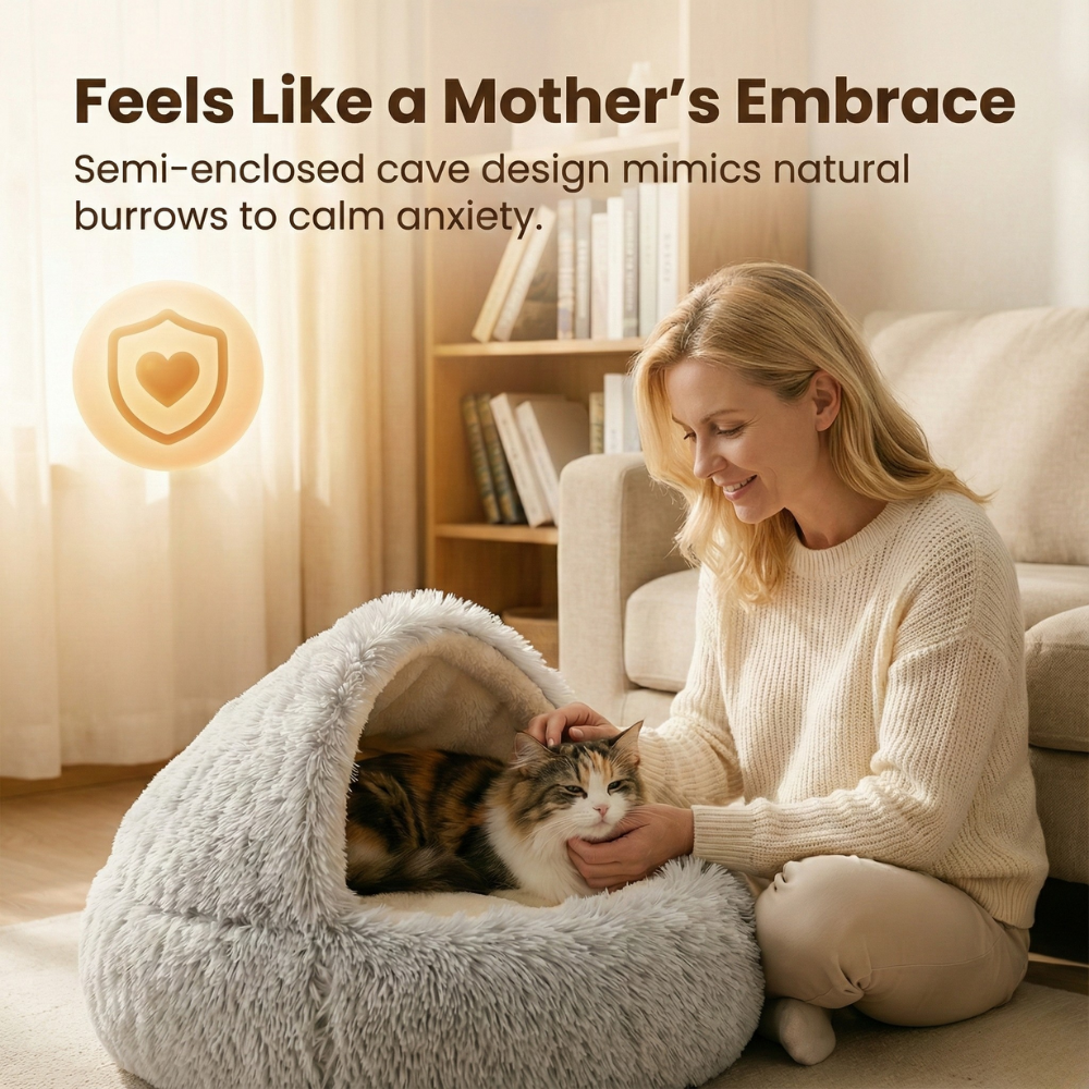 Cloofie – Plush Cave Bed for Cats, Semi-Enclosed