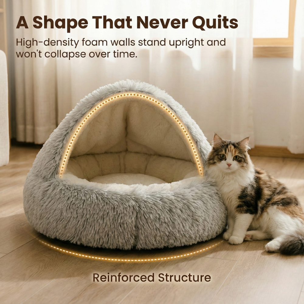 Cloofie – Plush Cave Bed for Cats, Semi-Enclosed