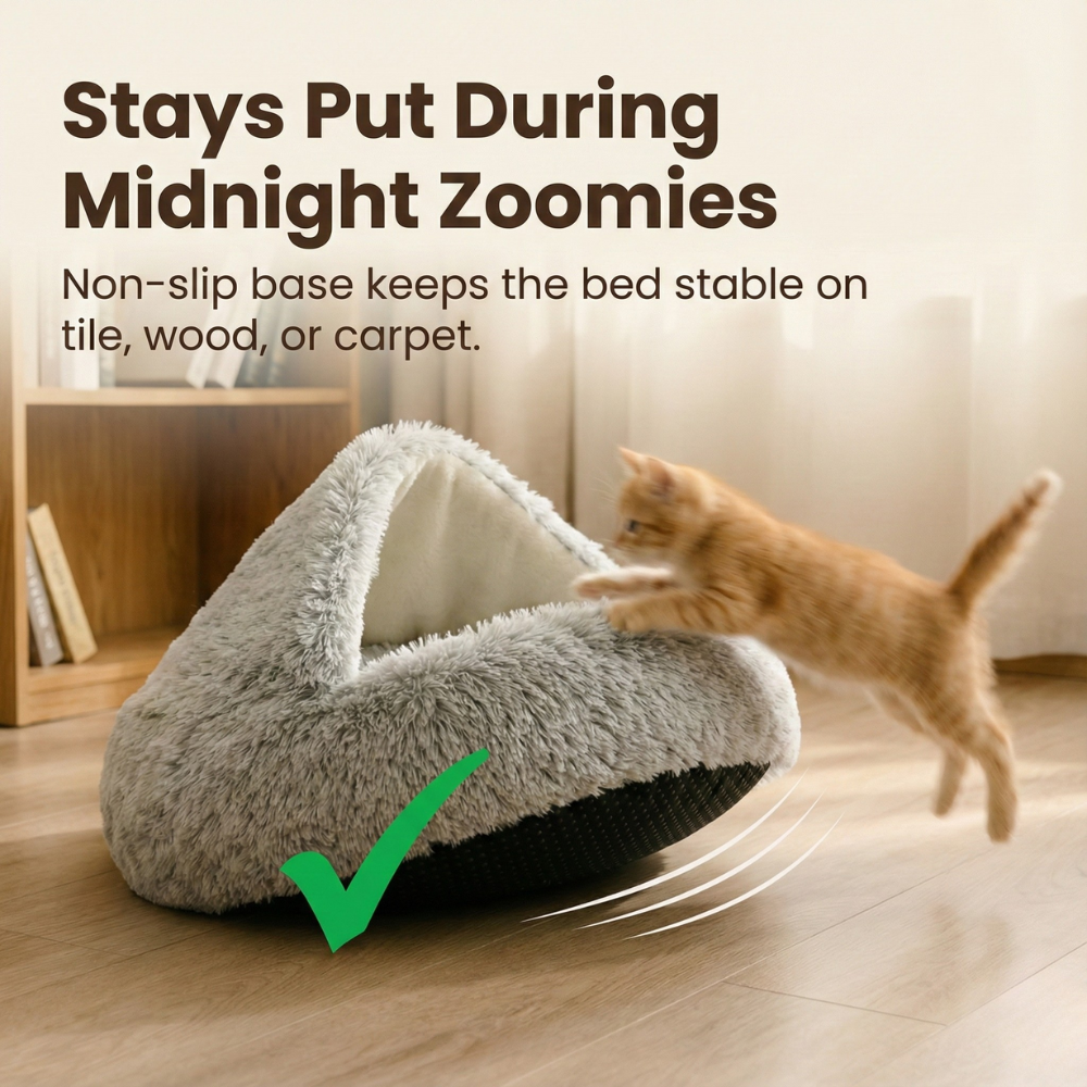 Cloofie – Plush Cave Bed for Cats, Semi-Enclosed