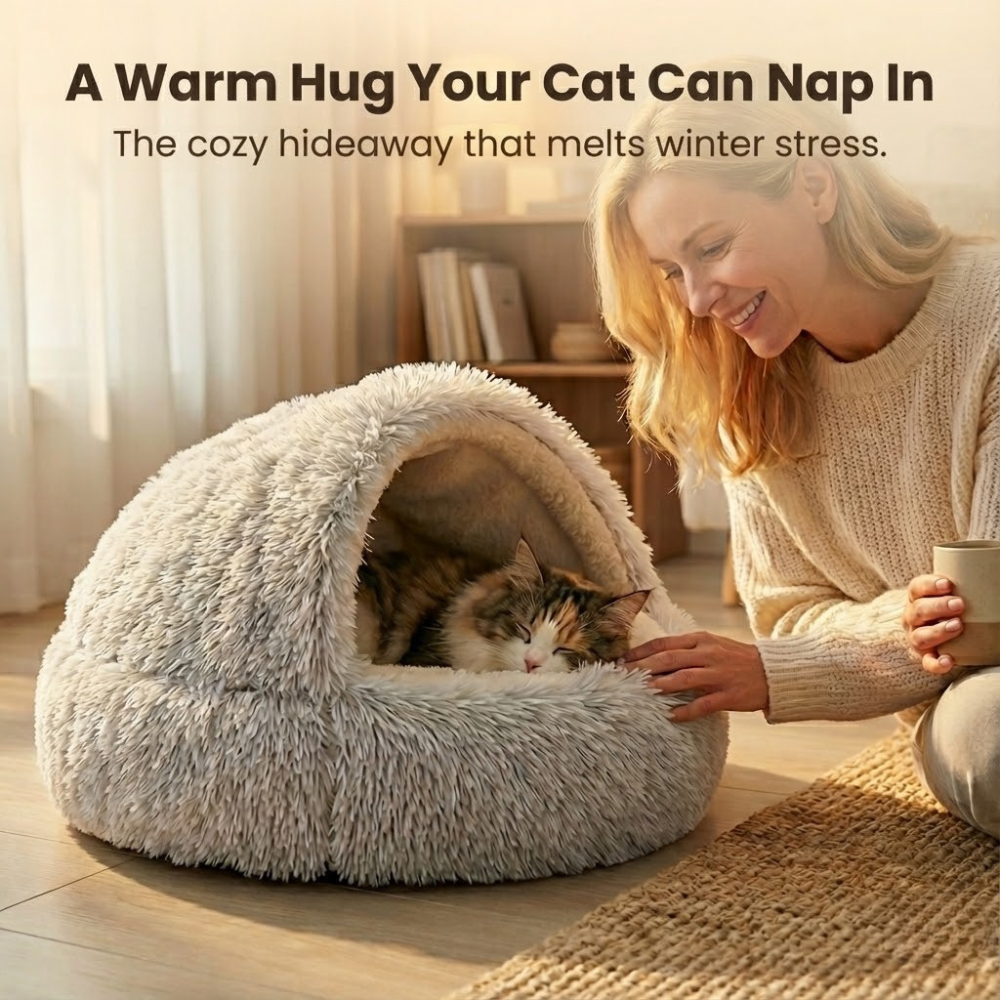 Cloofie – Plush Cave Bed for Cats, Semi-Enclosed