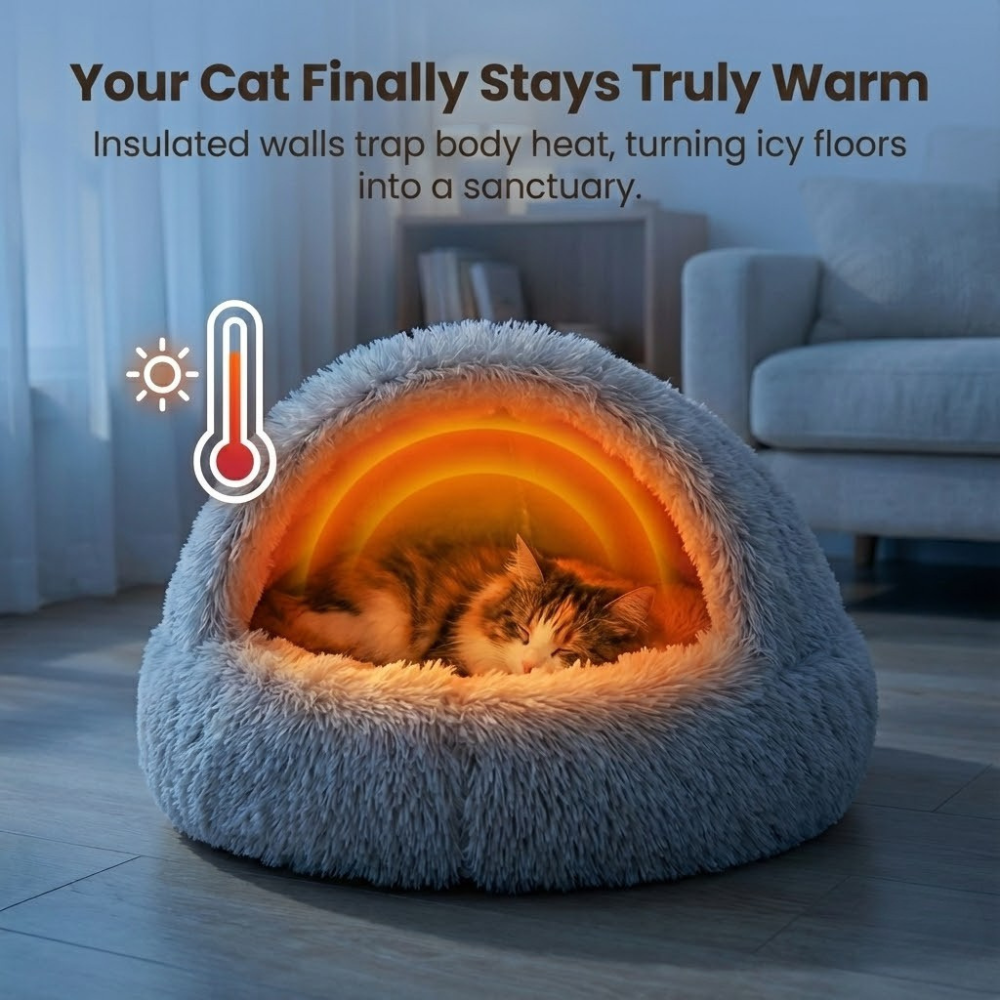 Cloofie – Plush Cave Bed for Cats, Semi-Enclosed