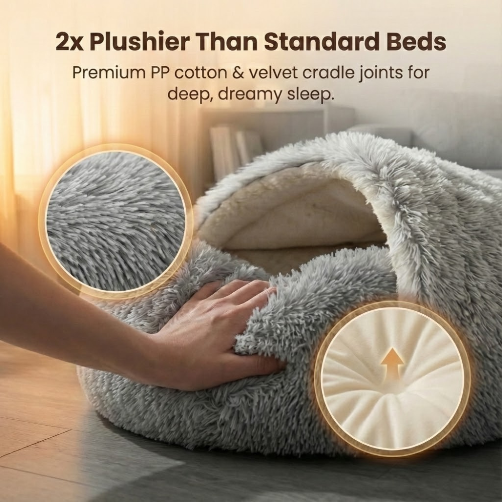 Cloofie – Plush Cave Bed for Cats, Semi-Enclosed