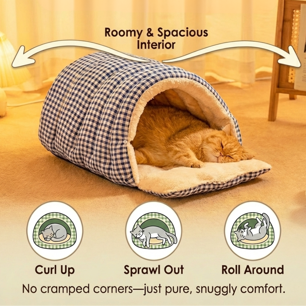 Cavina – Plush Half-Dome Cave Bed for Cats