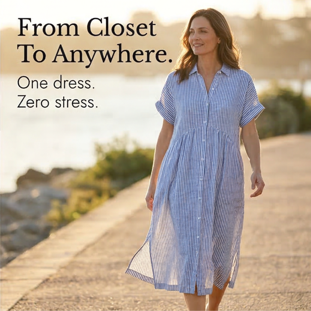 Linara - Striped Midi Shirt Dress with Pockets