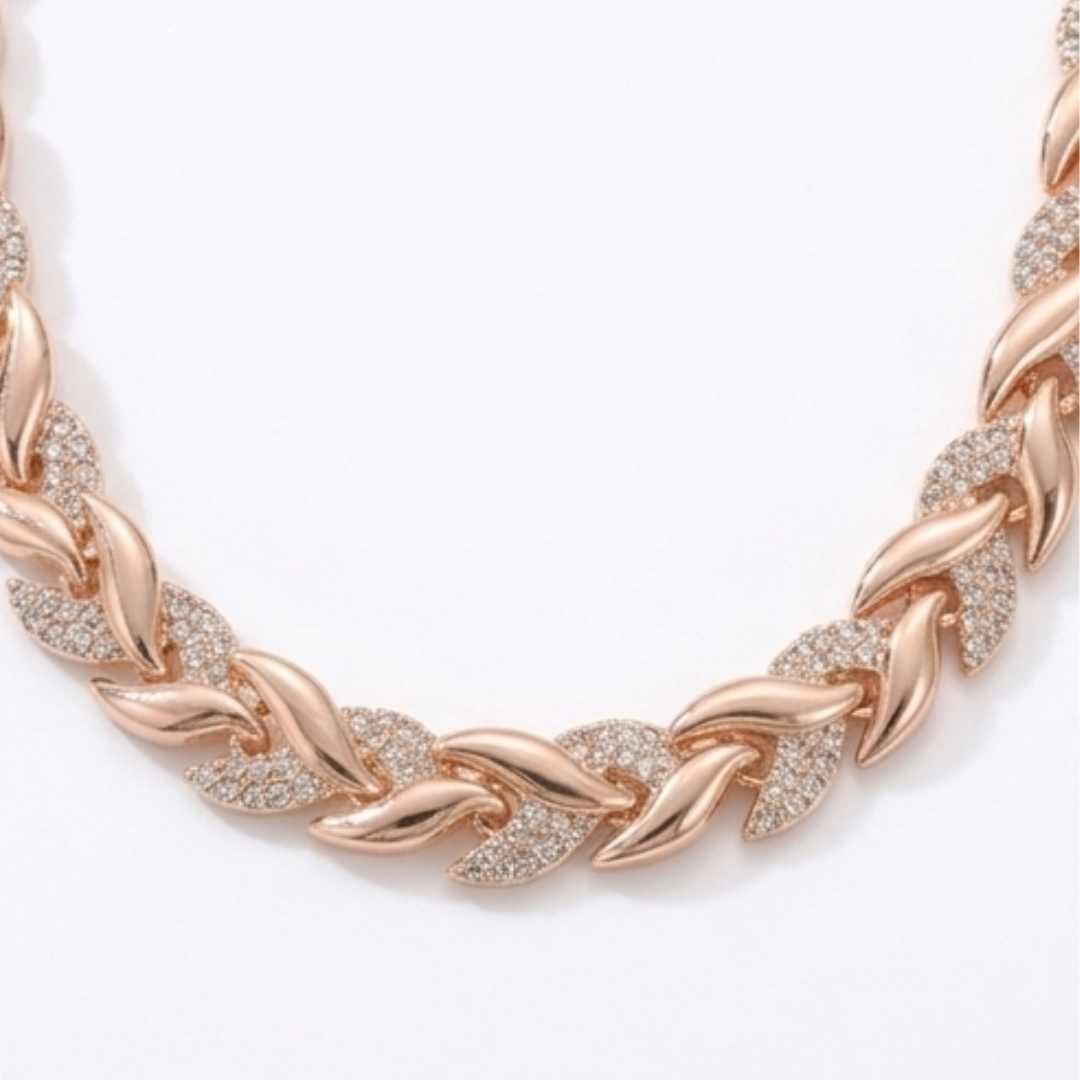 Lumara – Sparkling Leaf Link Necklace and Bracelet Set