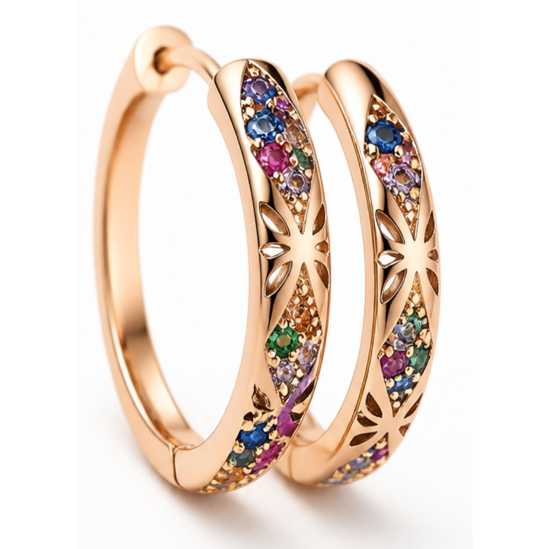 Lumielle – Sparkling Rose-Gold Floral Hoop Earrings
