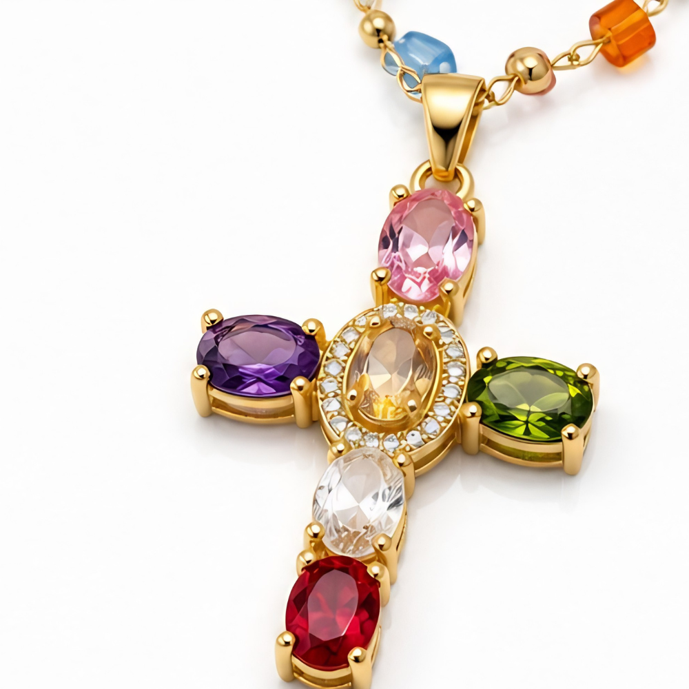 Lumora – Rainbow Cross Pendant Necklace
