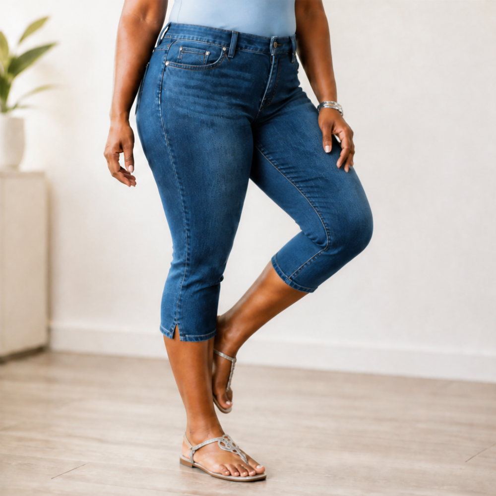 Curvella – Flattering High-Waist Stretch Denim Capris