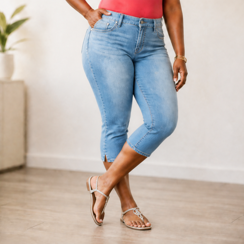 Curvella – Flattering High-Waist Stretch Denim Capris