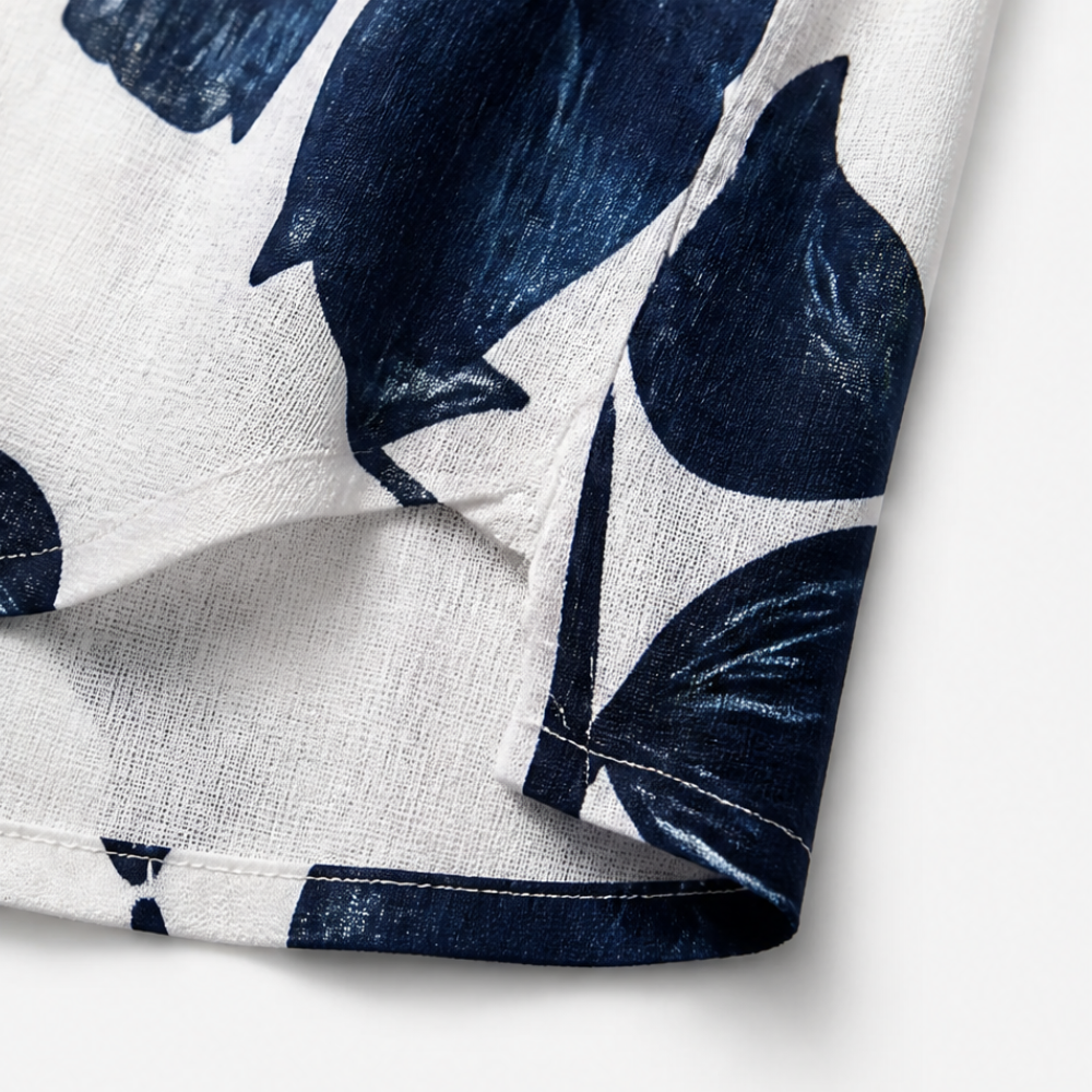 Florelle – Floral Linen V-Neck Popover Blouse with 3/4 Sleeves