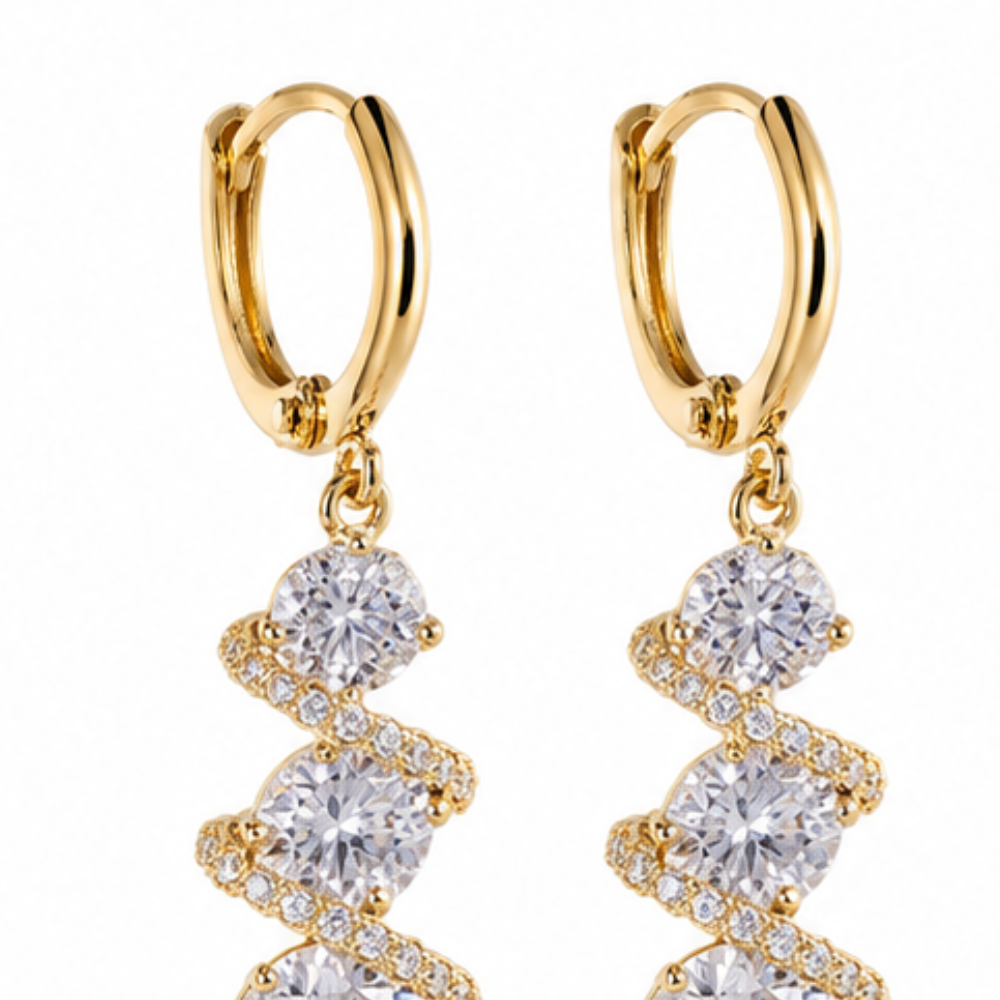 Lucienne – Asymmetric Spiral Crystal Drop Earrings
