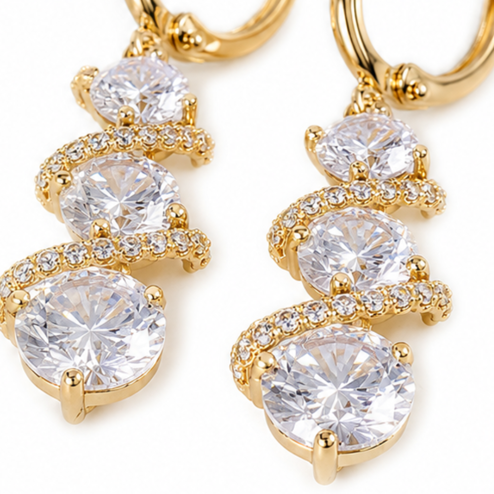 Lucienne – Asymmetric Spiral Crystal Drop Earrings