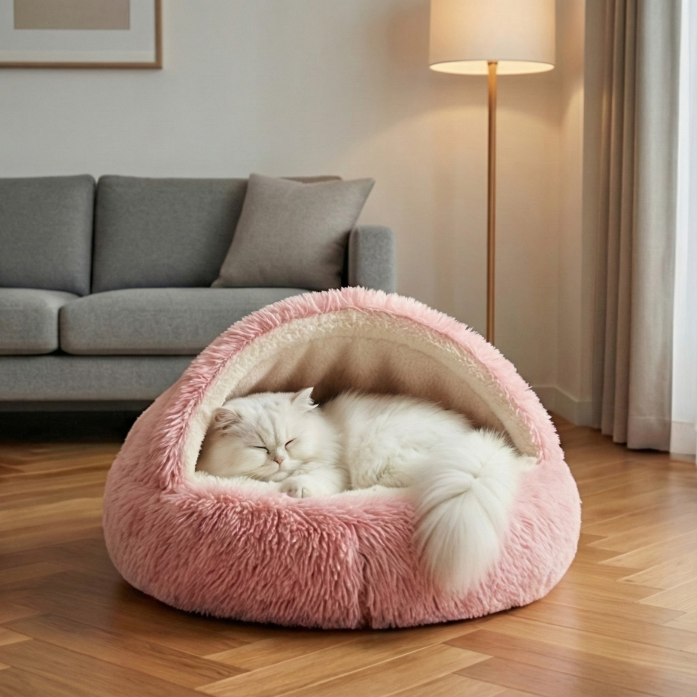 Cloofie – Plush Cave Bed for Cats, Semi-Enclosed