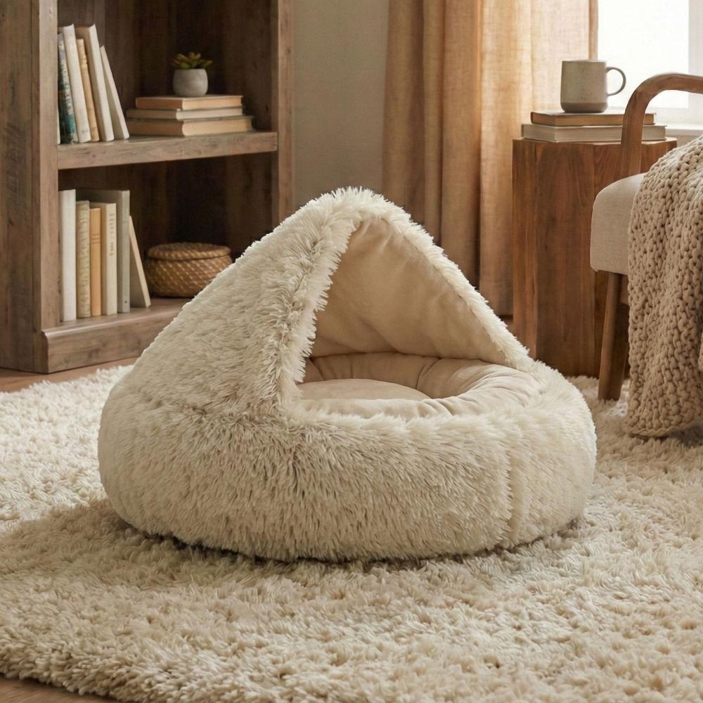 Cloofie – Plush Cave Bed for Cats, Semi-Enclosed