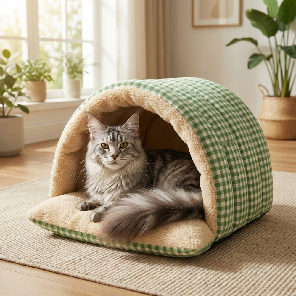 Cavina – Plush Half-Dome Cave Bed for Cats