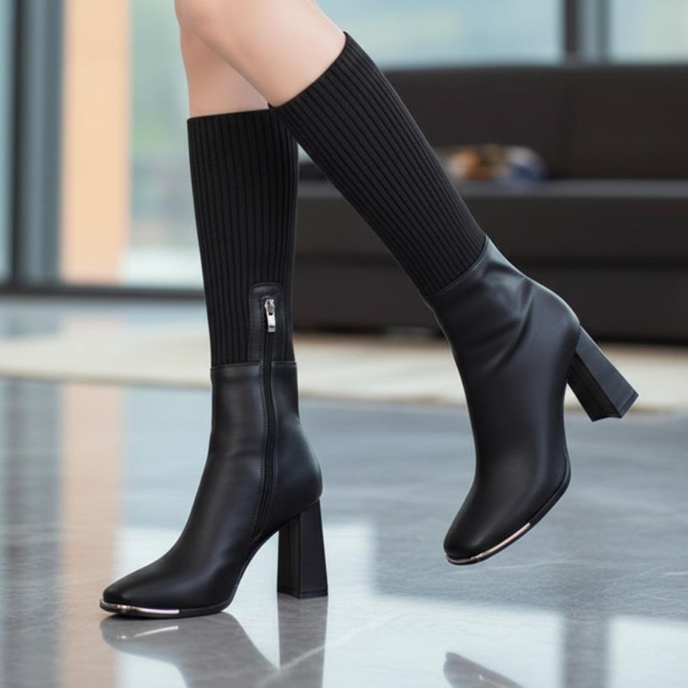 Flexara – Women’s Stretch Knit Block Heel Boots