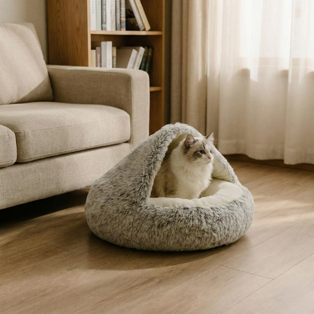 Cloofie – Plush Cave Bed for Cats, Semi-Enclosed