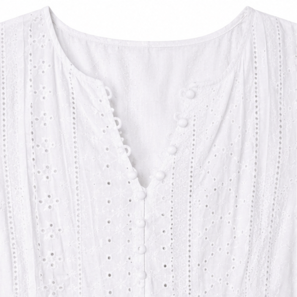 Lunavia – Eyelet V Neck Midi Dress with Tie Sleeves and Pockets